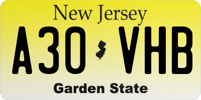 NJ license plate A30VHB