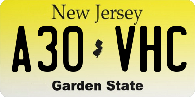 NJ license plate A30VHC