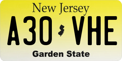 NJ license plate A30VHE
