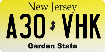 NJ license plate A30VHK