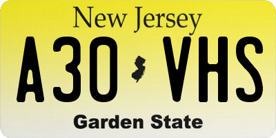 NJ license plate A30VHS
