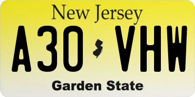 NJ license plate A30VHW