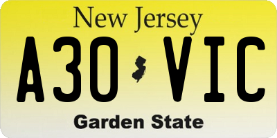 NJ license plate A30VIC