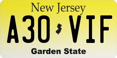 NJ license plate A30VIF