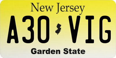 NJ license plate A30VIG