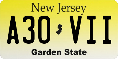 NJ license plate A30VII