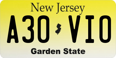 NJ license plate A30VIO
