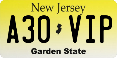 NJ license plate A30VIP