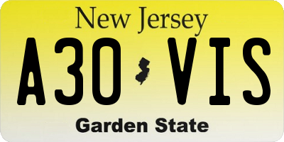 NJ license plate A30VIS