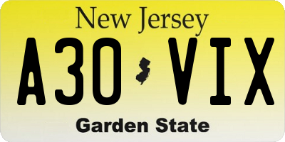 NJ license plate A30VIX