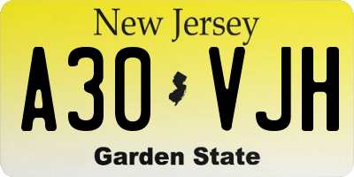 NJ license plate A30VJH
