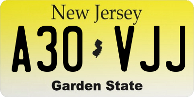 NJ license plate A30VJJ