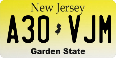 NJ license plate A30VJM