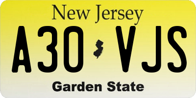 NJ license plate A30VJS