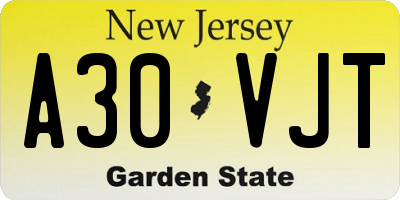 NJ license plate A30VJT