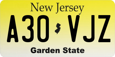 NJ license plate A30VJZ