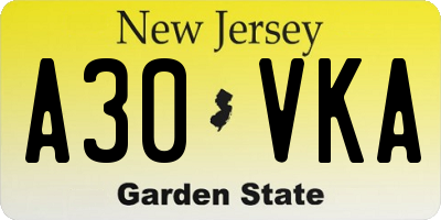 NJ license plate A30VKA