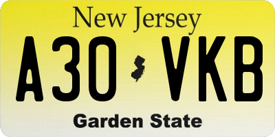 NJ license plate A30VKB