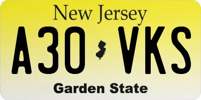 NJ license plate A30VKS