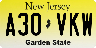 NJ license plate A30VKW