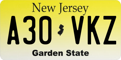 NJ license plate A30VKZ