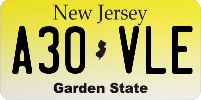NJ license plate A30VLE
