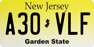 NJ license plate A30VLF
