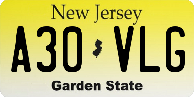 NJ license plate A30VLG