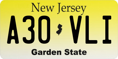 NJ license plate A30VLI