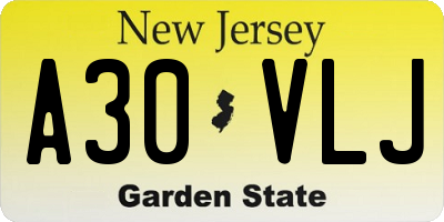 NJ license plate A30VLJ