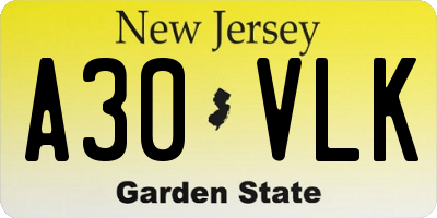 NJ license plate A30VLK