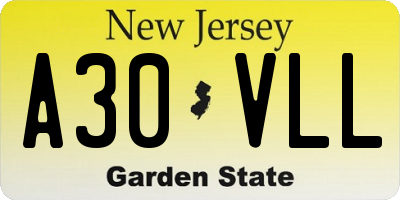 NJ license plate A30VLL
