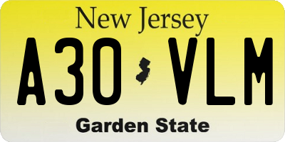 NJ license plate A30VLM