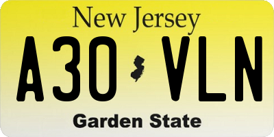 NJ license plate A30VLN