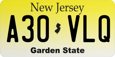 NJ license plate A30VLQ