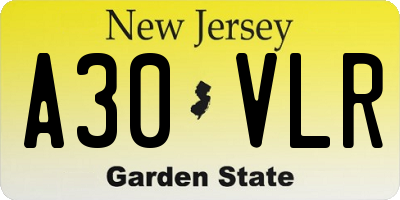 NJ license plate A30VLR