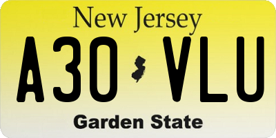 NJ license plate A30VLU