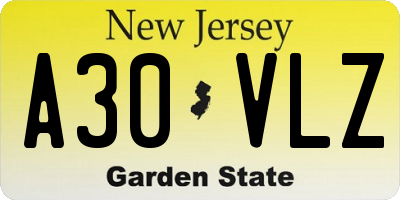 NJ license plate A30VLZ