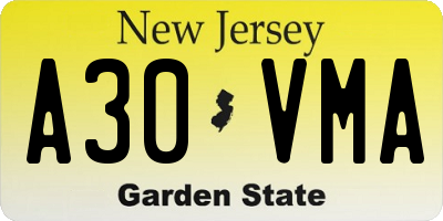 NJ license plate A30VMA