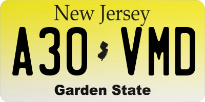 NJ license plate A30VMD