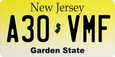 NJ license plate A30VMF