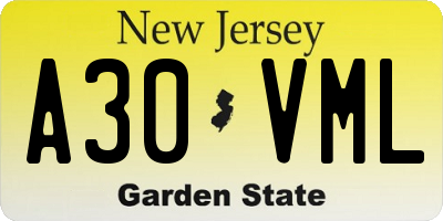 NJ license plate A30VML