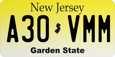 NJ license plate A30VMM