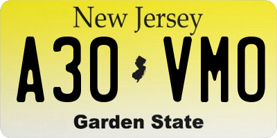 NJ license plate A30VMO