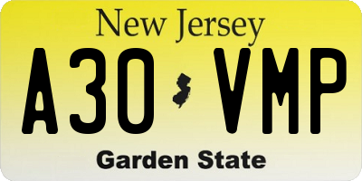 NJ license plate A30VMP
