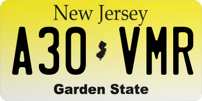 NJ license plate A30VMR