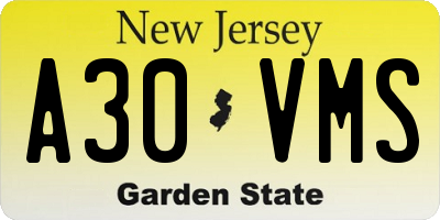 NJ license plate A30VMS