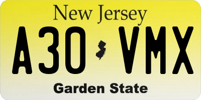 NJ license plate A30VMX