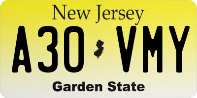 NJ license plate A30VMY