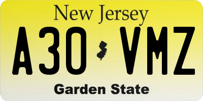 NJ license plate A30VMZ